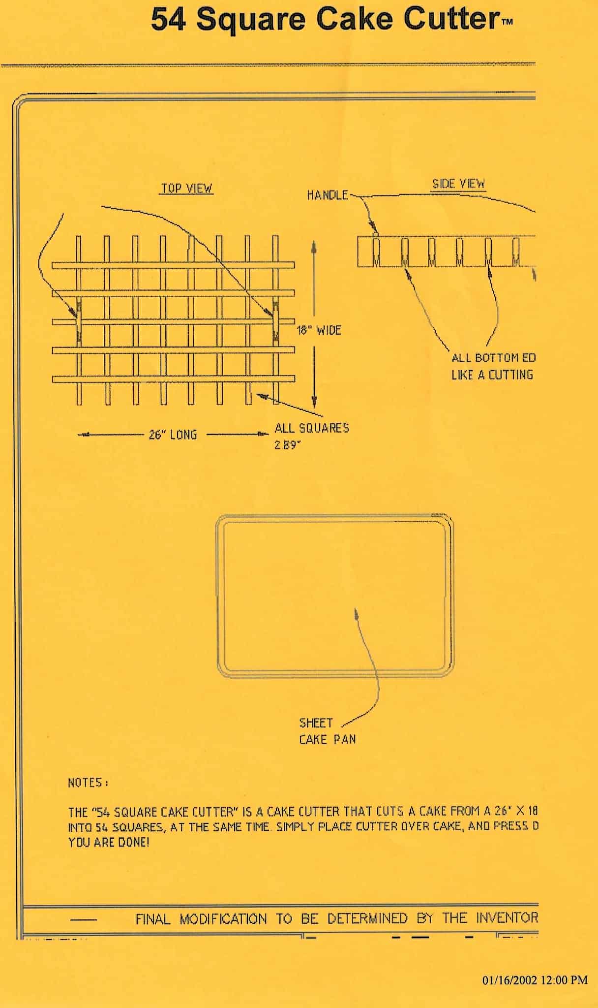 Refined technical drawings of the 54 Square Cake Cutter