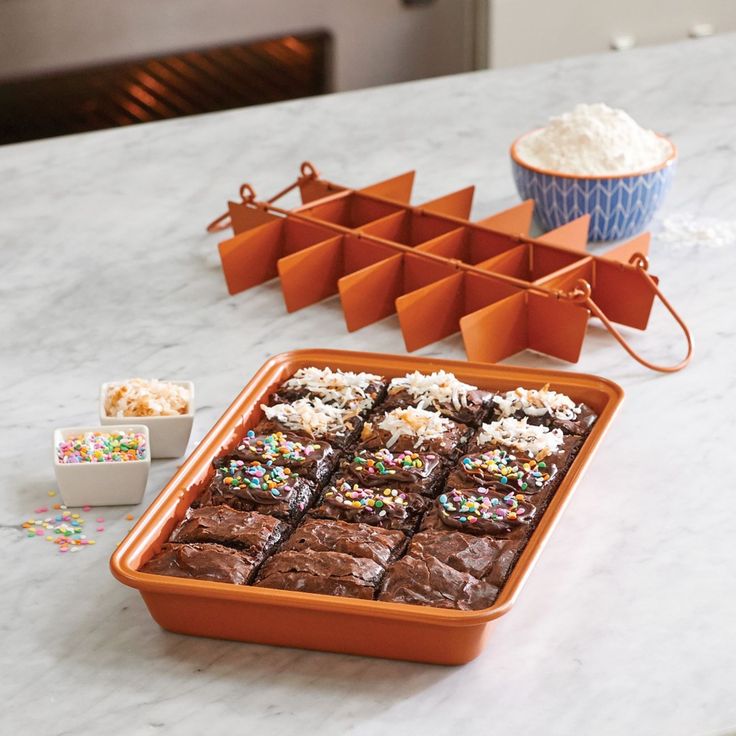 ProBake Grid Autumn Orange with perfectly cut brownies